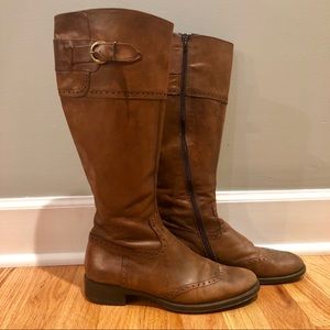 Aldo Brown Leather Zip-up Knee-High Wingtip Boots